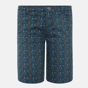 Blue Printed Gabardine Short Pant